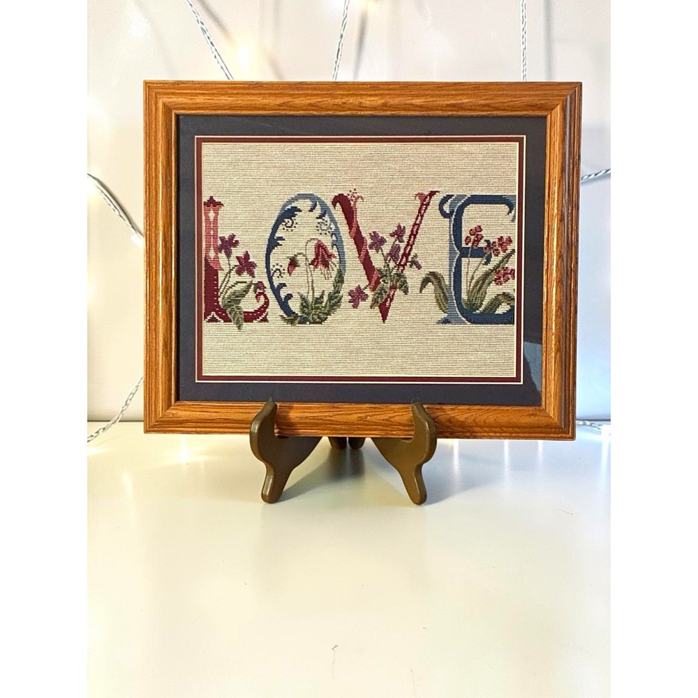VTG Expressions In Art Floral LOVE Tapestry Framed Wall Decor Gwen Mamula 16X13"